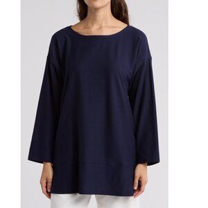 Eileen Fisher Viscose Nylon Crepe Tunic Navy Size S